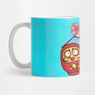 Lucky Daruma, Geisha and mount Fuji Cute Kawaii Japanese Design Mug